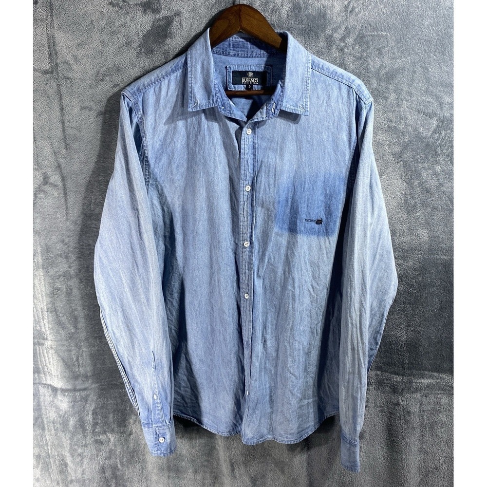 Buffalo David Bitton Shirt Mens Large Blue Denim Ombre Fade Long Sleeve Cotton